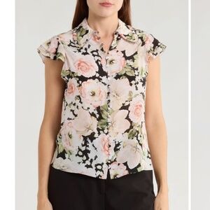 NWT Alice and Olivia Martel Floral Flutter Sleeve Silk Shirt sz Retail $350